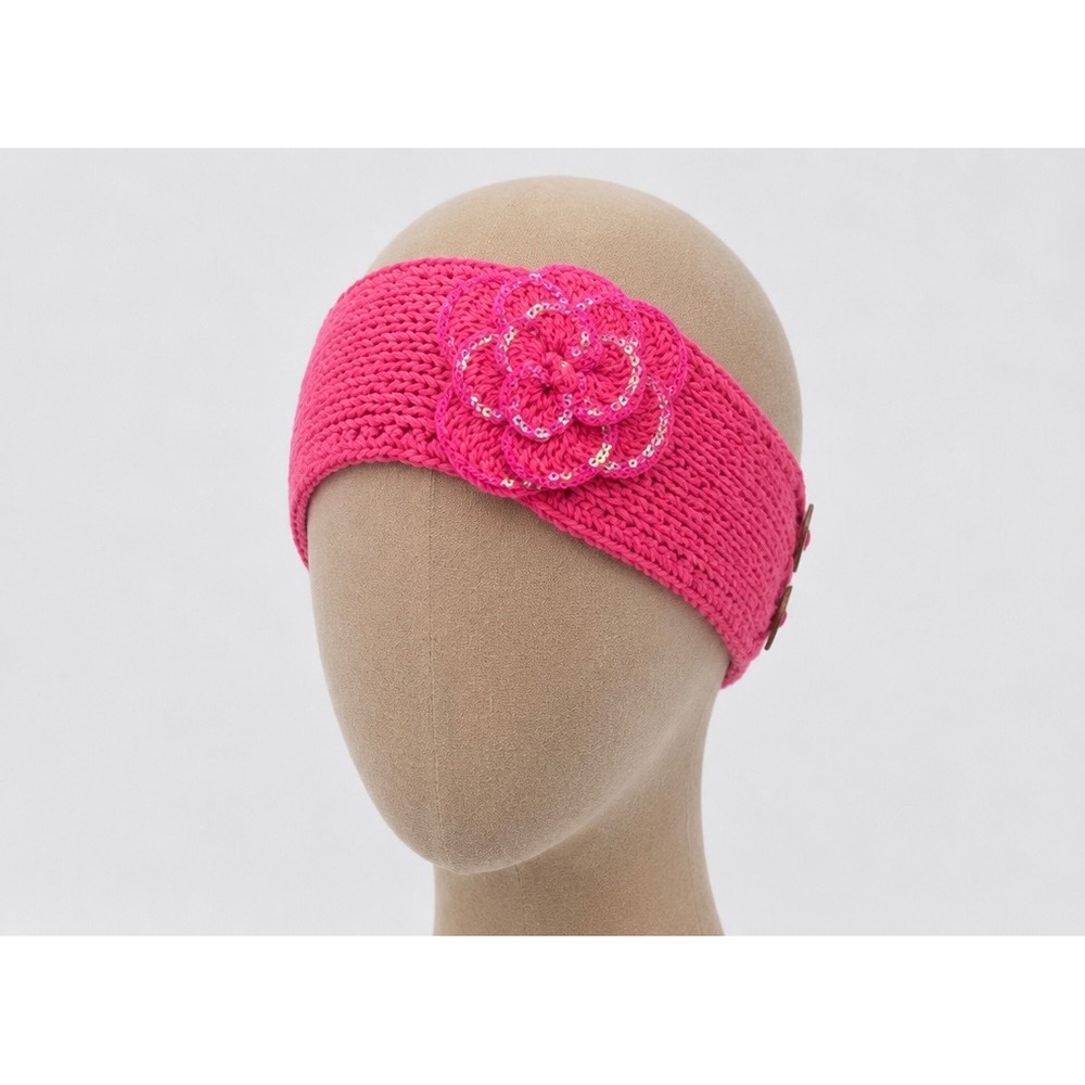 C.C Exclusives Pink Knitted Headband Ear Warmer with Sequin Flower